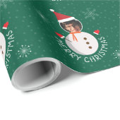 Frohe Weihnachtsschneeflocken Snowman Foto Geschenkpapier (Rolleneckpunkt)