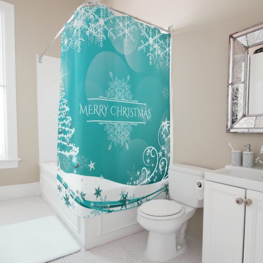 Frohe Weihnachtsschneeflocken Tree Blume & Stars Duschvorhang (Beispiel)