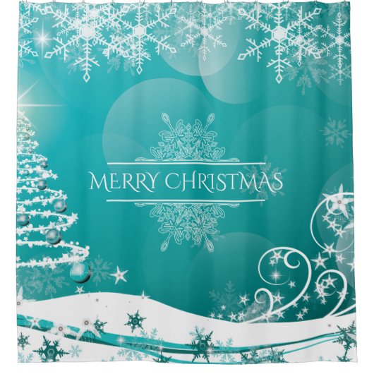 Frohe Weihnachtsschneeflocken Tree Blume & Stars Duschvorhang (Vorderseite)