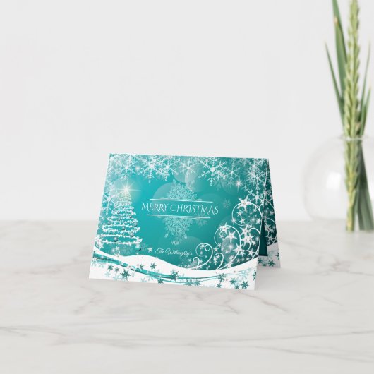 Frohe Weihnachtsschneeflocken Tree Blume & Stars Feiertagskarte (Vorderseite)