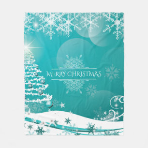 Frohe Weihnachtsschneeflocken Tree Blume & Stars Fleecedecke
