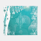 Frohe Weihnachtsschneeflocken Tree Blume & Stars Fleecedecke (Vorderseite (Horizontal))