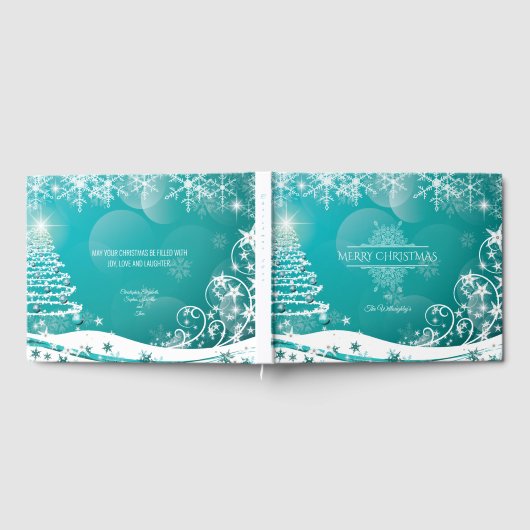 Frohe Weihnachtsschneeflocken Tree Blume & Stars Gästebuch (Voll)