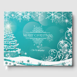 Frohe Weihnachtsschneeflocken Tree Blume & Stars Gästebuch
