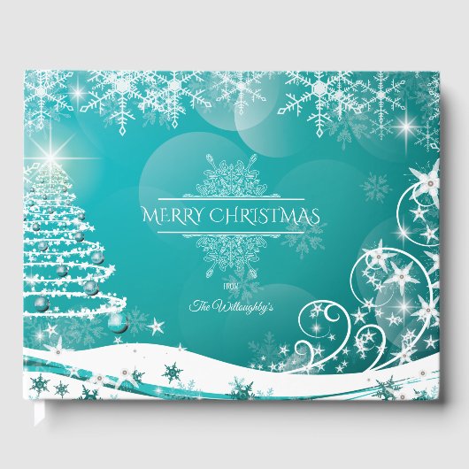 Frohe Weihnachtsschneeflocken Tree Blume & Stars Gästebuch (Vorderseite)