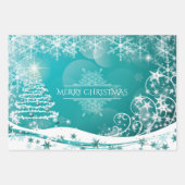 Frohe Weihnachtsschneeflocken Tree Blume & Stars Geschenkpapier Set (Vorderseite 3)