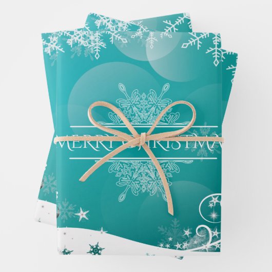 Frohe Weihnachtsschneeflocken Tree Blume & Stars Geschenkpapier Set (Beispiel)