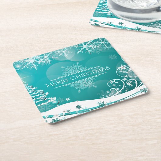 Frohe Weihnachtsschneeflocken Tree Blume & Stars Rechteckiger Pappuntersetzer (angewinkelt)