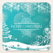 Frohe Weihnachtsschneeflocken Tree Blume & Stars Rechteckiger Pappuntersetzer (Vorderseite)