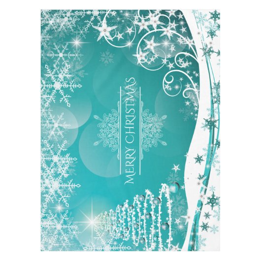 Frohe Weihnachtsschneeflocken Tree Blume & Stars Tischdecke (Vorderseite)