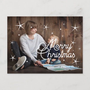 Frohe Weihnachtsschneeflocken überlagern Foto Postkarte