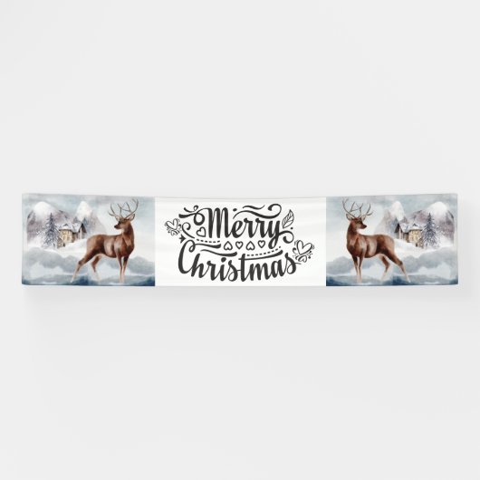 Frohe Weihnachtsschneekabine Wald Jungwasserfarbe Banner (Horizontal)