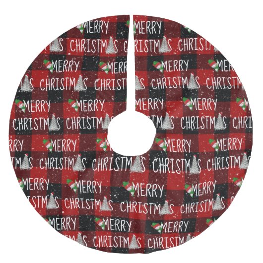 Frohe Weihnachtsschneemann auf Buffalo Kariert Polyester Weihnachtsbaumdecke (Vorderseite)