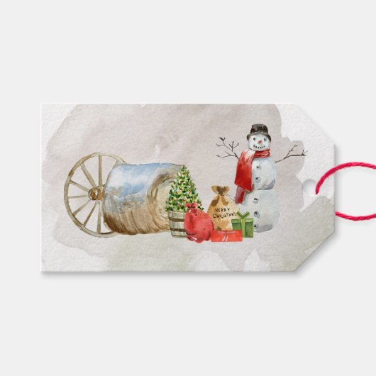 Frohe Weihnachtsschneemann auf dem Bauernhof Geschenkanhänger (Vorderseite (Horizontal))