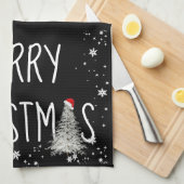 Frohe Weihnachtsschneemann auf schwarz Geschirrtuch (Viertel Falte)