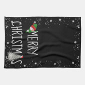 Frohe Weihnachtsschneemann auf schwarz Geschirrtuch (Horizontal)