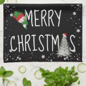 Frohe Weihnachtsschneemann auf schwarz Geschirrtuch (Gefaltet)
