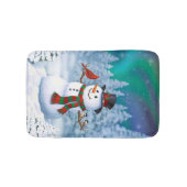 Frohe Weihnachtsschneemann & Birds Winterlandschaf Badematte (Vorderseite)