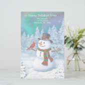 Frohe Weihnachtsschneemann & Birds Winterlandschaf Briefpapier (Stehend Vorderseite)