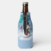 Frohe Weihnachtsschneemann & Birds Winterlandschaf Flaschenkühler (Flasche Rückseite)