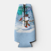 Frohe Weihnachtsschneemann & Birds Winterlandschaf Flaschenkühler (Rückseite)