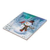 Frohe Weihnachtsschneemann & Birds Winterlandschaf Fliese (Seite)