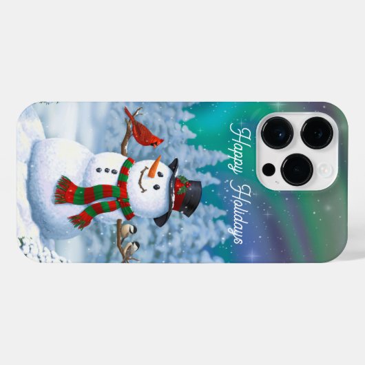 Frohe Weihnachtsschneemann & Birds Winterlandschaf iPhone Hülle (Rückseite (Horizontal))