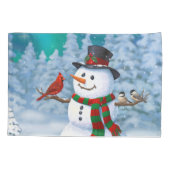Frohe Weihnachtsschneemann & Birds Winterlandschaf Kissenbezug (Rückseite-Links)