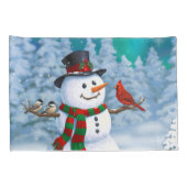 Frohe Weihnachtsschneemann & Birds Winterlandschaf Kissenbezug (Rückseite-Rechts)