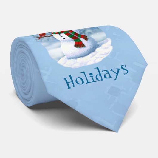 Frohe Weihnachtsschneemann & Birds Winterlandschaf Krawatte (Gerollt)