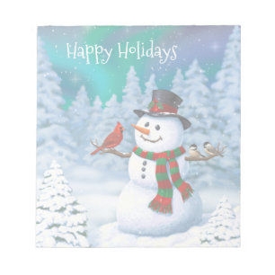 Frohe Weihnachtsschneemann & Birds Winterlandschaf Notizblock