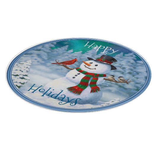Frohe Weihnachtsschneemann & Birds Winterlandschaf Schneidebrett (Ecke)