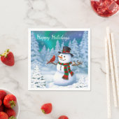 Frohe Weihnachtsschneemann & Birds Winterlandschaf Serviette (Beispiel)