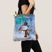 Frohe Weihnachtsschneemann & Birds Winterlandschaf Tasche (Von Nahem)