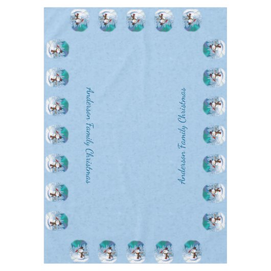 Frohe Weihnachtsschneemann & Birds Winterlandschaf Tischdecke (Vorderseite)