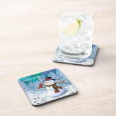 Frohe Weihnachtsschneemann & Birds Winterlandschaf Untersetzer (Rechte Seite)