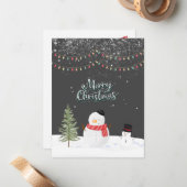 Frohe Weihnachtsschneemann draußen im Winter grau Mitteilungskarte (Vorderseite/Rückseite Beispiel)
