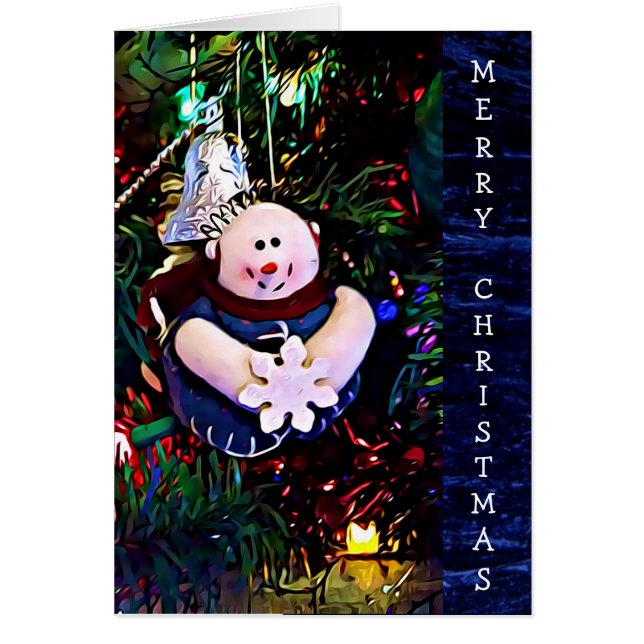Frohe Weihnachtsschneemann Holding Snowflake Card (Vorne)