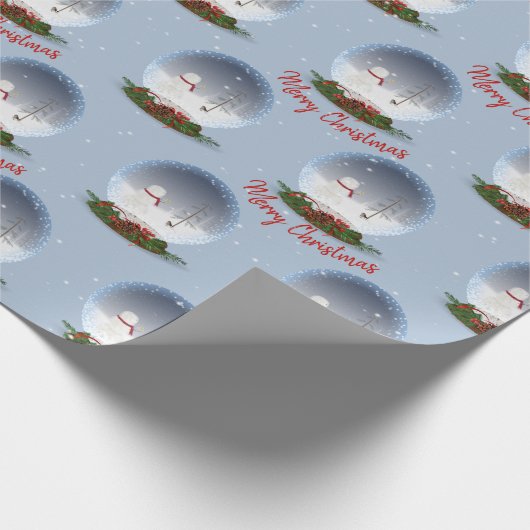 Frohe Weihnachtsschneemann in Snow Globe Geschenkpapier (Ecke)