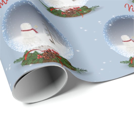Frohe Weihnachtsschneemann in Snow Globe Geschenkpapier (Rolleneckpunkt)