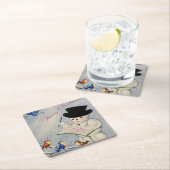 Frohe Weihnachtsschneemann mit Vögeln Rechteckiger Pappuntersetzer (Vor Ort)