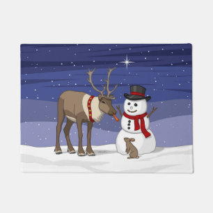 Frohe Weihnachtsschneemann & Niedliche Rentiere Fußmatte