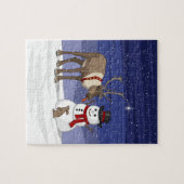 Frohe Weihnachtsschneemann & Niedliche Rentiere Puzzle (Horizontal)