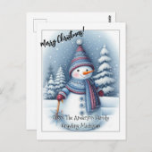 Frohe Weihnachtsschneemann, Personalisiert Postkarte (Vorne/Hinten)