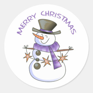 Frohe Weihnachtsschneemann Runder Aufkleber