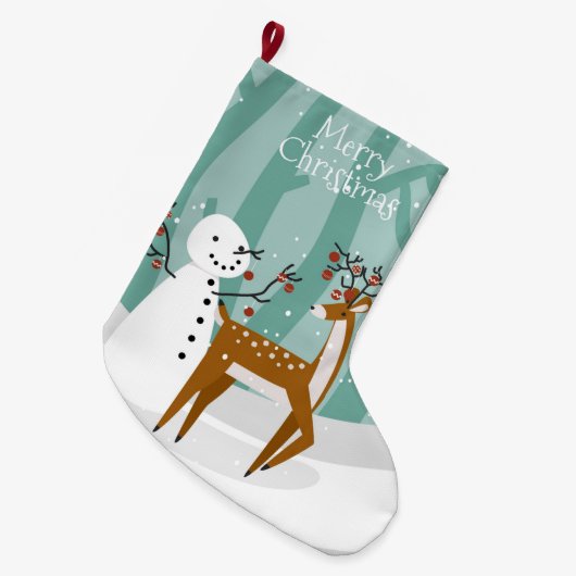 Frohe Weihnachtsschneemann und Reindeer Großer Weihnachtsstrumpf (Vorderansicht (hängend))