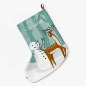 Frohe Weihnachtsschneemann und Reindeer Großer Weihnachtsstrumpf (Rückseite (Hängend))
