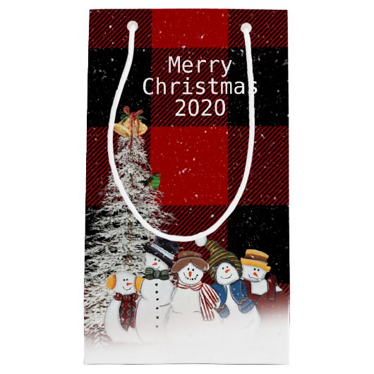 Frohe Weihnachtsschneemänner auf kariert Kleine Geschenktüte (Vorderseite)