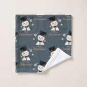 Frohe Weihnachtsschneemänner Badetuch Set (Waschlappen)