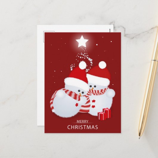Frohe Weihnachtsschneemänner Feiertagspostkarte (Vorderseite/Rückseite Beispiel)